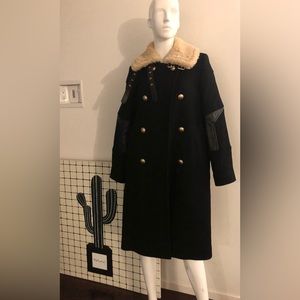Women's Buckle-Collar Coat Black Coat Size:S/M